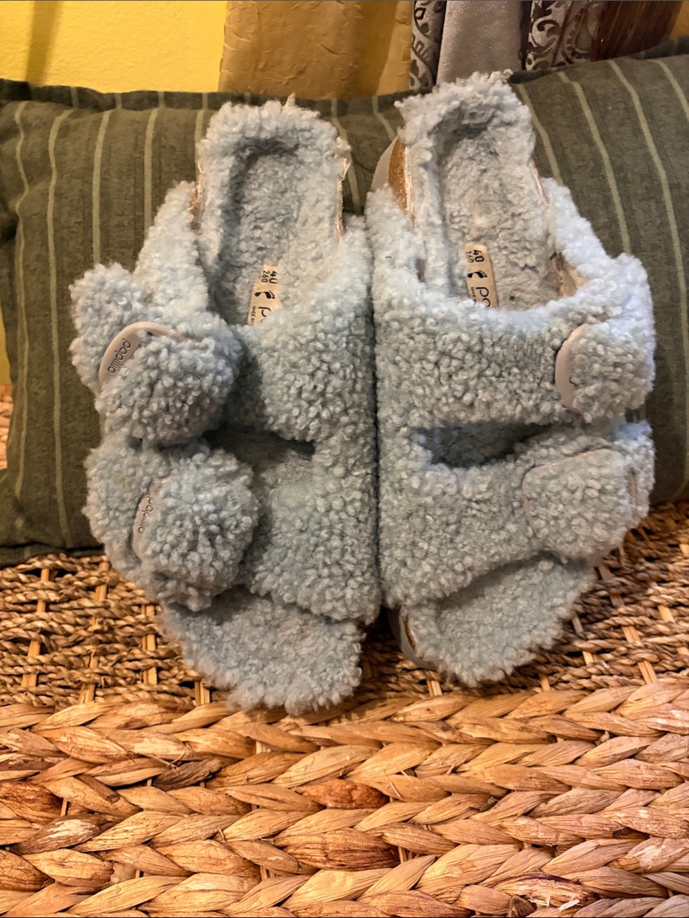 Papillio Light Blue Fuzzy Pom-Slide Slippers
